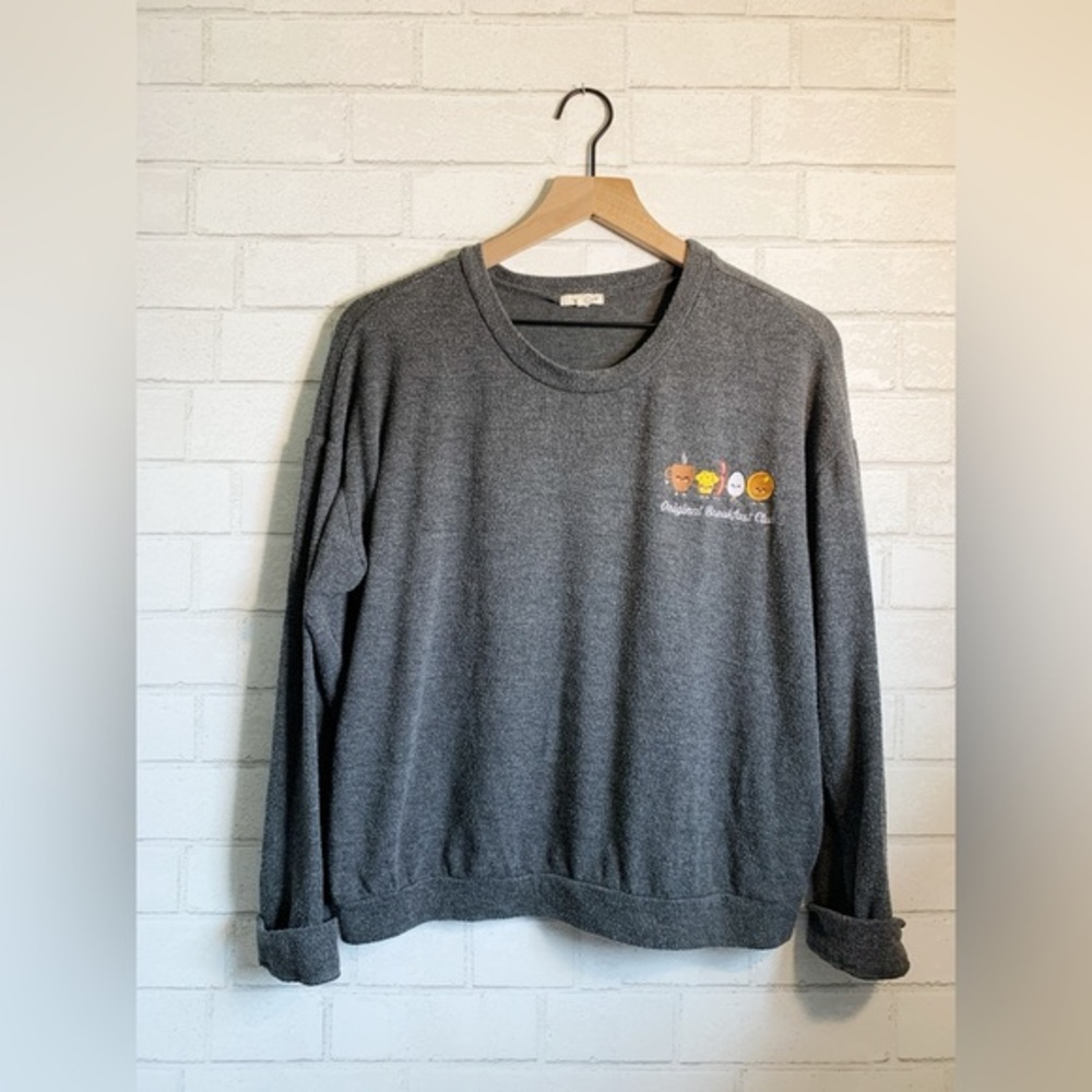 Wet Seal Soft Gray “Original Breakfast Club” 🥞🥓🍳Crewneck Sweater Top Jumper